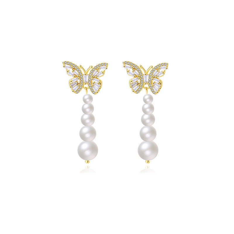 Women's Fashion Sterling Silver Light Luxury Zircon Butterfly Earrings-Jewearrings