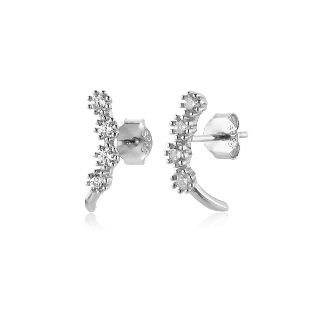 Women's S925 Sterling Silver Simple Zircon Single Row Stud Earrings-Jewearrings