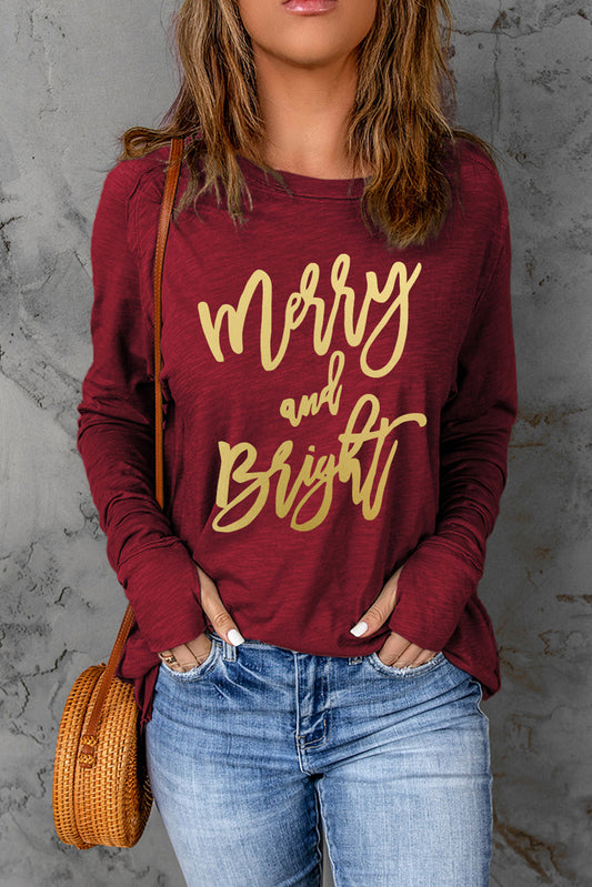 MERRY AND BRIGHT Graphic Long Sleeve T-Shirt-Jewearrings