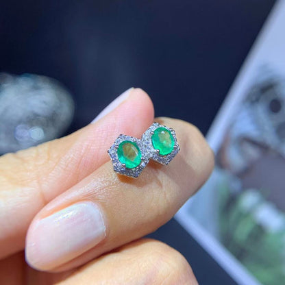 Natural Emerald Stud Earrings For Women Colored Gems Jewelry 925 Silver-Jewearrings