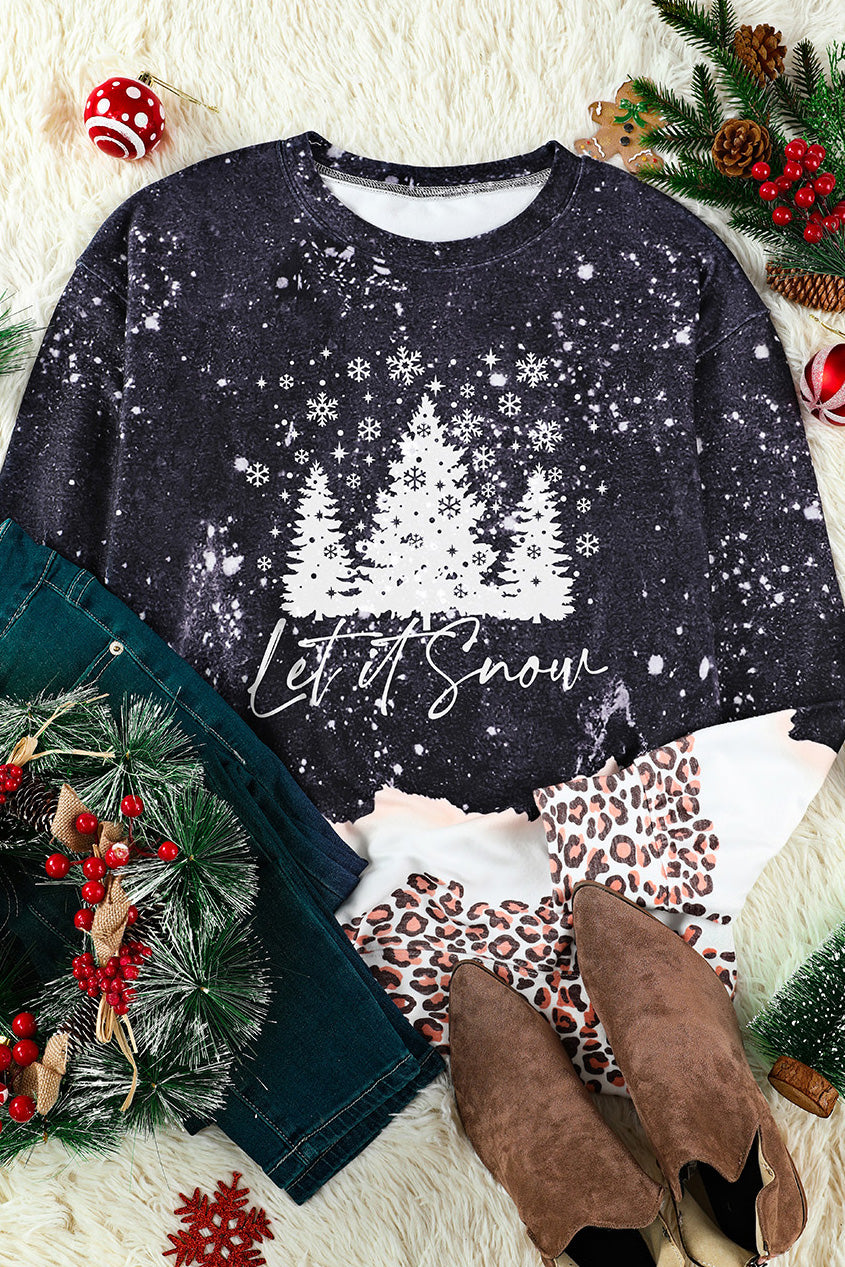 LET IT SNOW Graphic Leopard Sweatshirt-Jewearrings