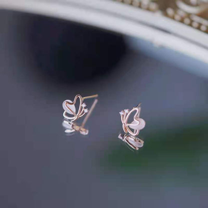 925 Sterling Silver Needle Sweet Butterfly Stud Earrings Temperament Opal-Jewearrings