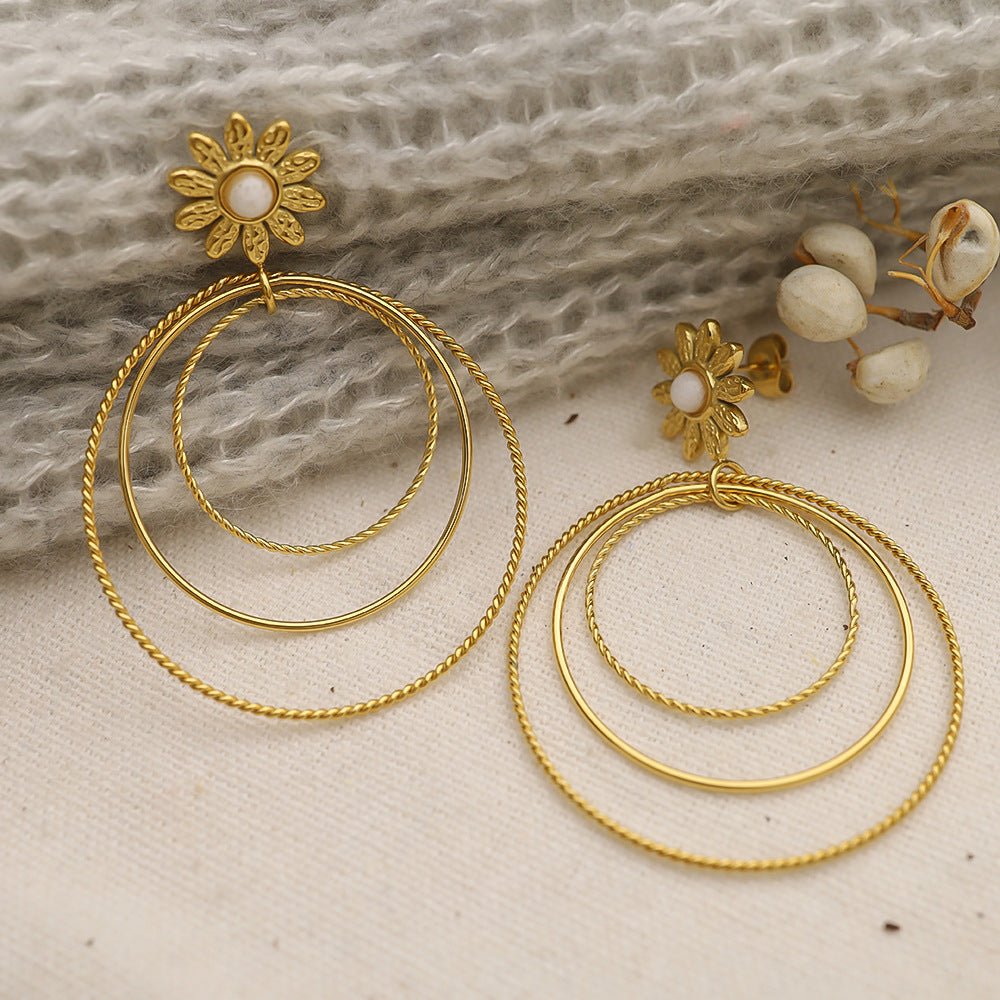 18K Gold Circle Flower Earrings-Jewearrings