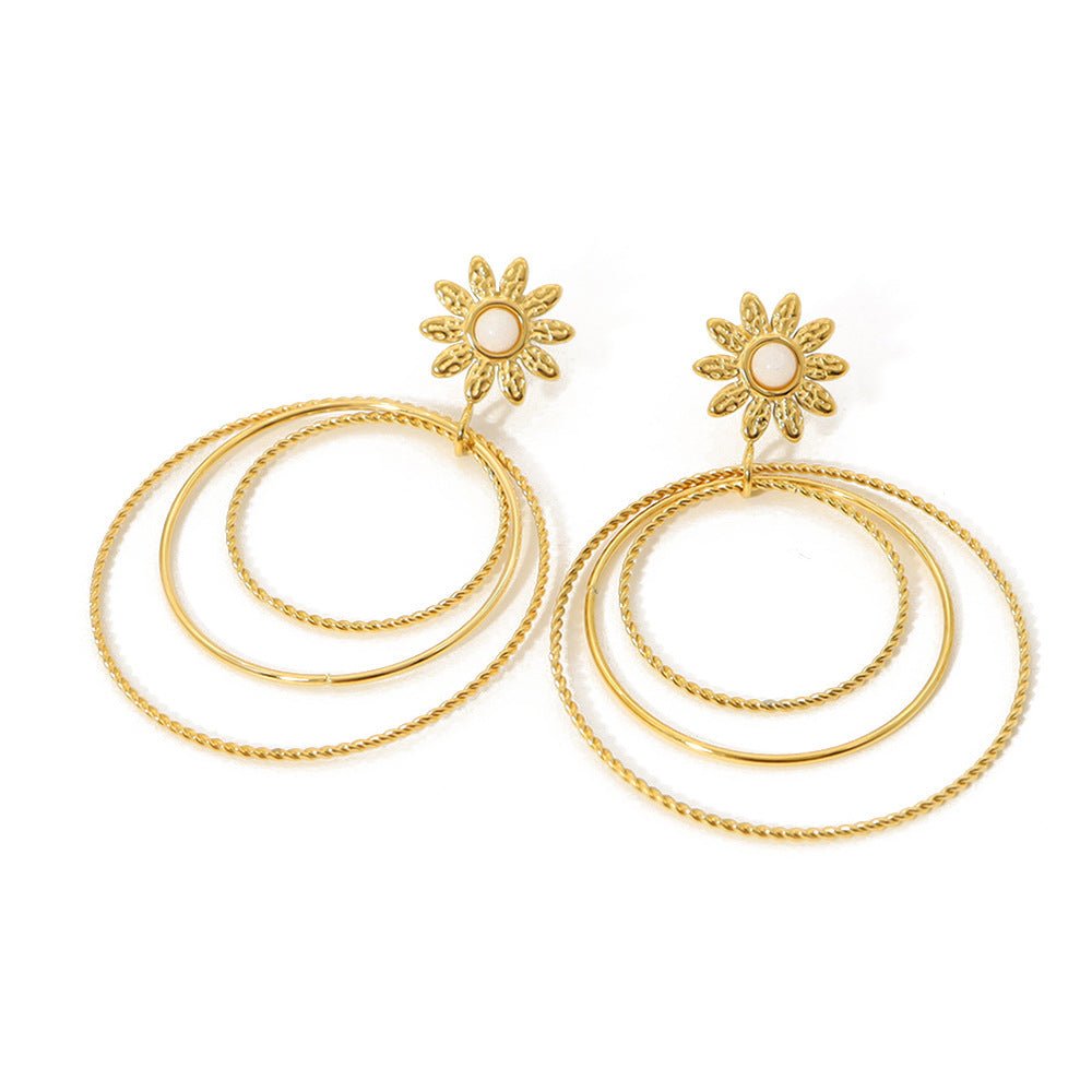 18K Gold Circle Flower Earrings-Jewearrings