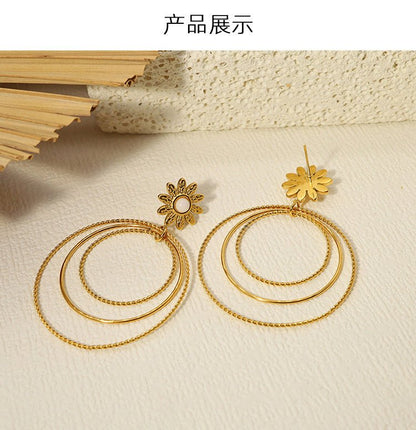 18K Gold Circle Flower Earrings-Jewearrings