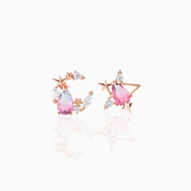 18K Gold Color Preserving Jewelry Color Zirconium Xingyue Series Earrings-Jewearrings