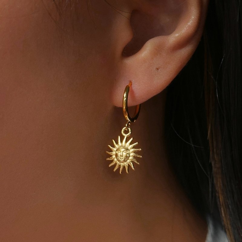 18K Gold Earrings Temperament Light Luxury Sun Element Trend Pendant Earrings Titanium Steel Plated-Jewearrings