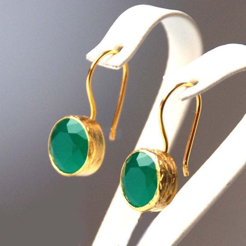 18k Gold Jade Glitter Emerald Earrings-Jewearrings