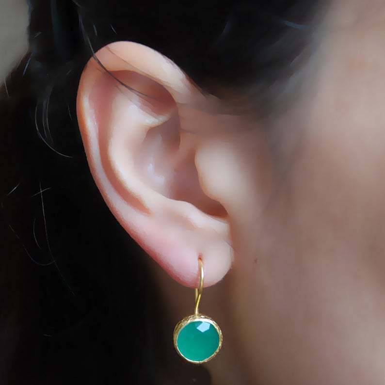 18k Gold Jade Glitter Emerald Earrings-Jewearrings