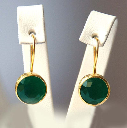 18k Gold Jade Glitter Emerald Earrings-Jewearrings