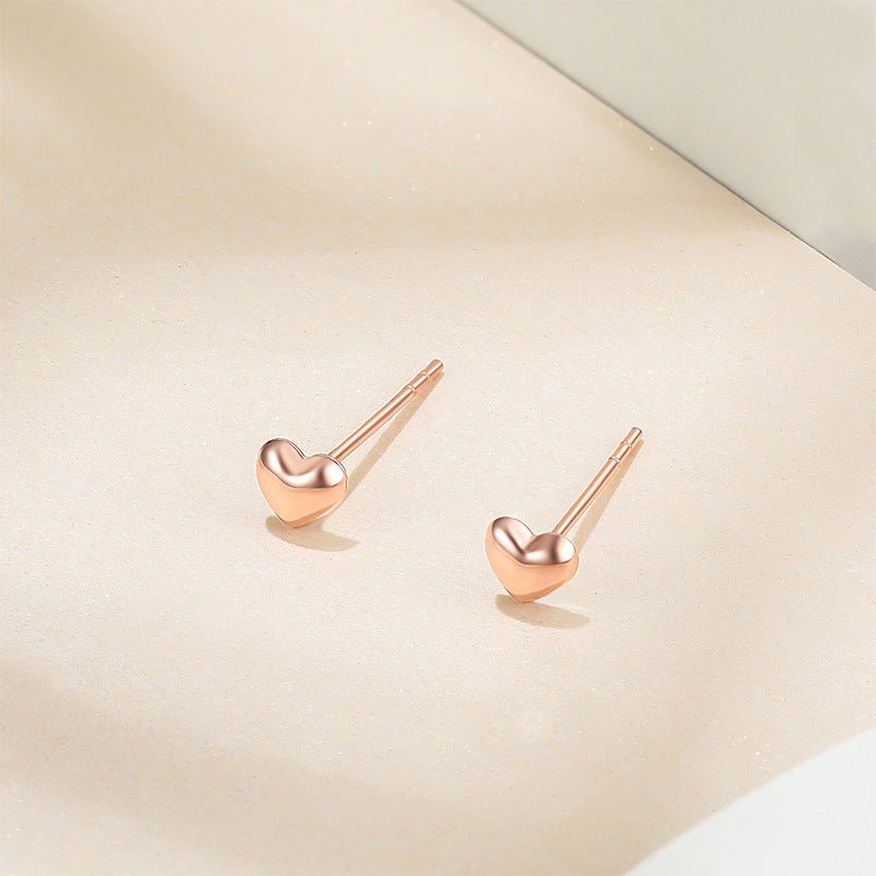 18K Gold Love Stud Earrings Gold AU750 Rose Gold Color Gold Love Peach Female Heart-shaped Earrings Stylish Simple And Versatile-Jewearrings