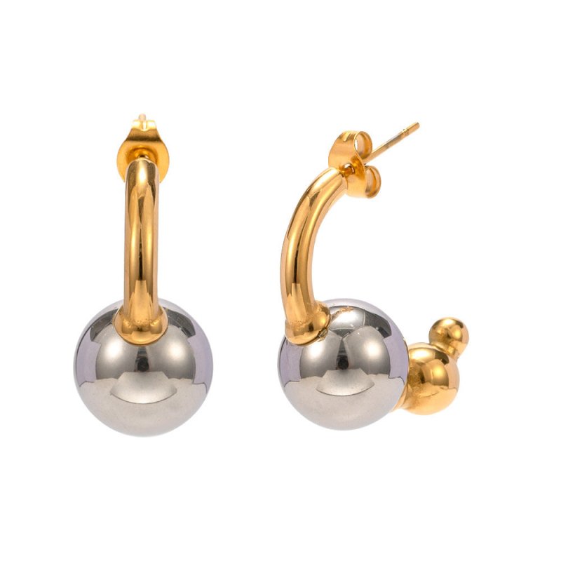 18K Gold Non-fading Gold And Silver Color Matching Simple And Elegant Earrings Stainless Steel Ornament-Jewearrings