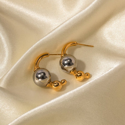 18K Gold Non-fading Gold And Silver Color Matching Simple And Elegant Earrings Stainless Steel Ornament-Jewearrings