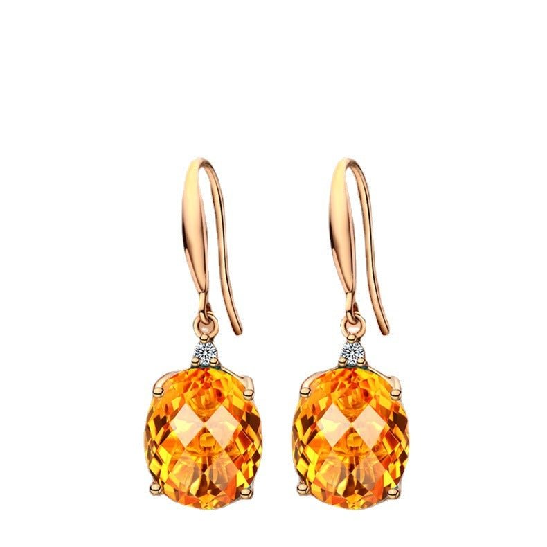 18K Gold Oval Earrings Colored Gems, Champagne Jewelry-Jewearrings