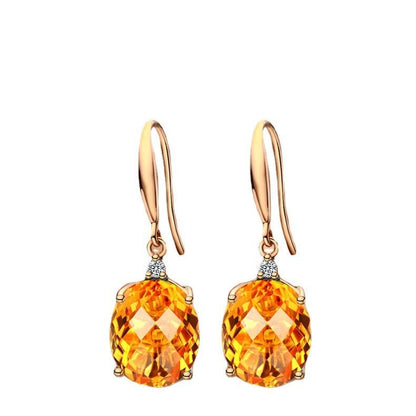 18K Gold Oval Earrings Colored Gems, Champagne Jewelry-Jewearrings