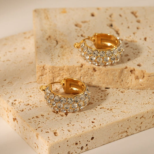 18K Gold-plated All-match Stainless Steel Earrings With Diamonds-Jewearrings