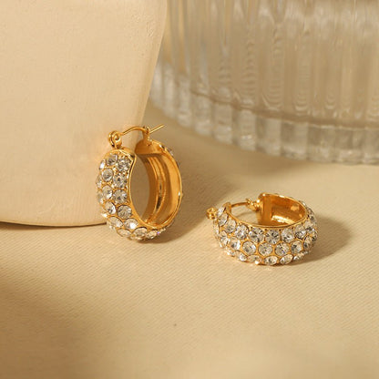 18K Gold-plated All-match Stainless Steel Earrings With Diamonds-Jewearrings