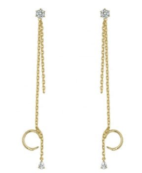 18K Gold Plated Brass Chain Zircon Stud Earrings Asymmetric Moon Earrings-Jewearrings