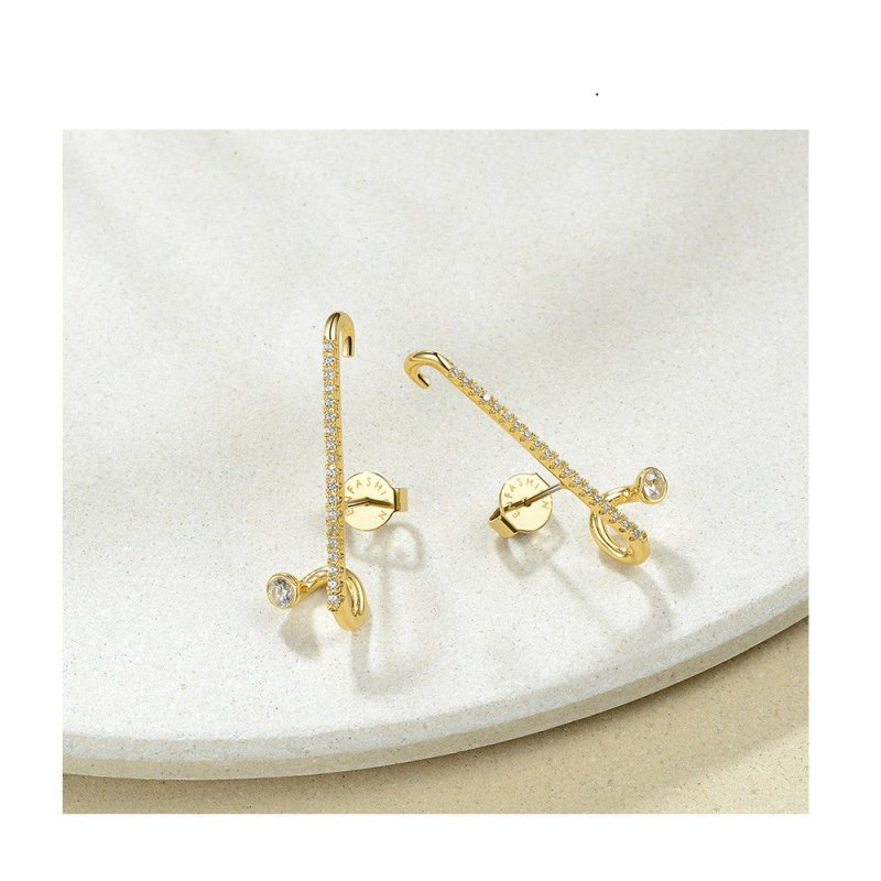 18K Gold-plated Brass European And American Design Geometric Row Of Small Diamond Earrings-Jewearrings