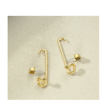 18K Gold-plated Brass European And American Design Geometric Row Of Small Diamond Earrings-Jewearrings