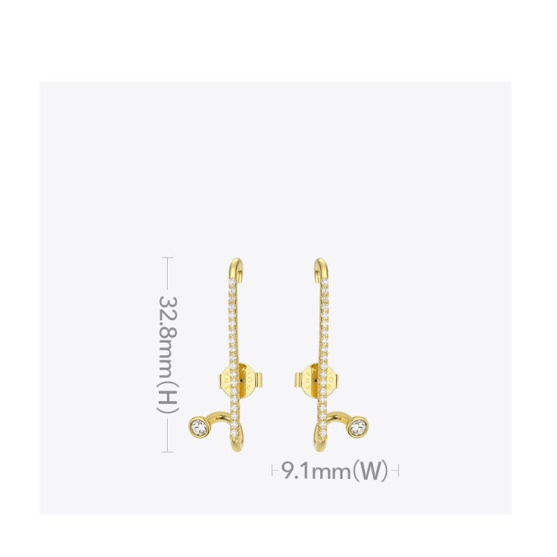 18K Gold-plated Brass European And American Design Geometric Row Of Small Diamond Earrings-Jewearrings