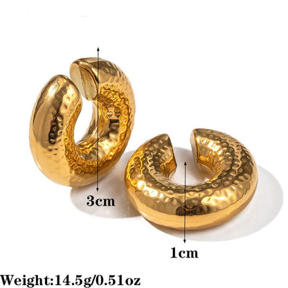 18K Gold Plated C-shaped Stainless Steel Earrings-Jewearrings