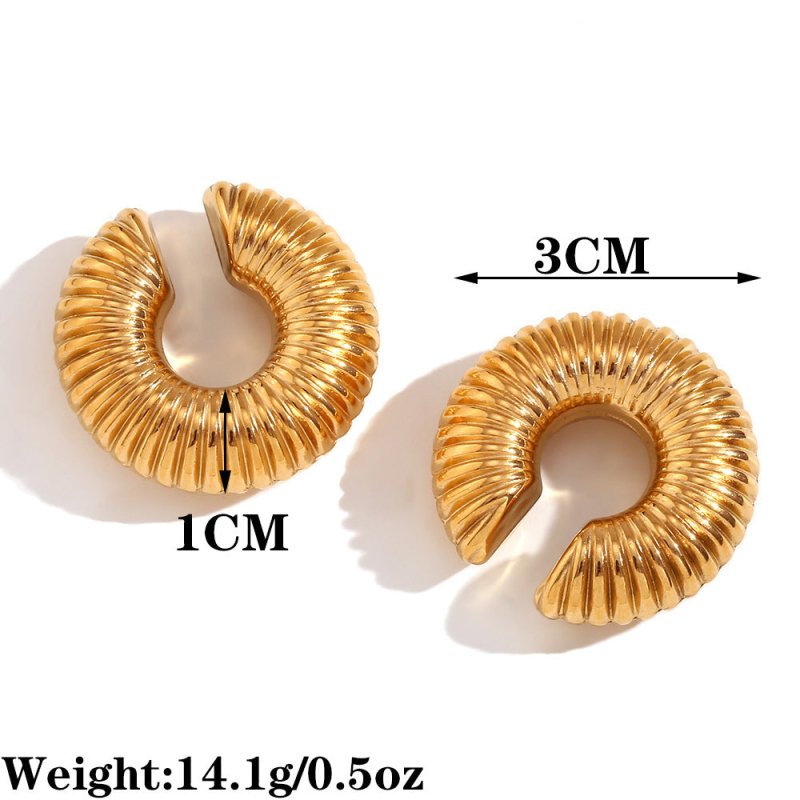 18K Gold Plated C-shaped Stainless Steel Earrings-Jewearrings