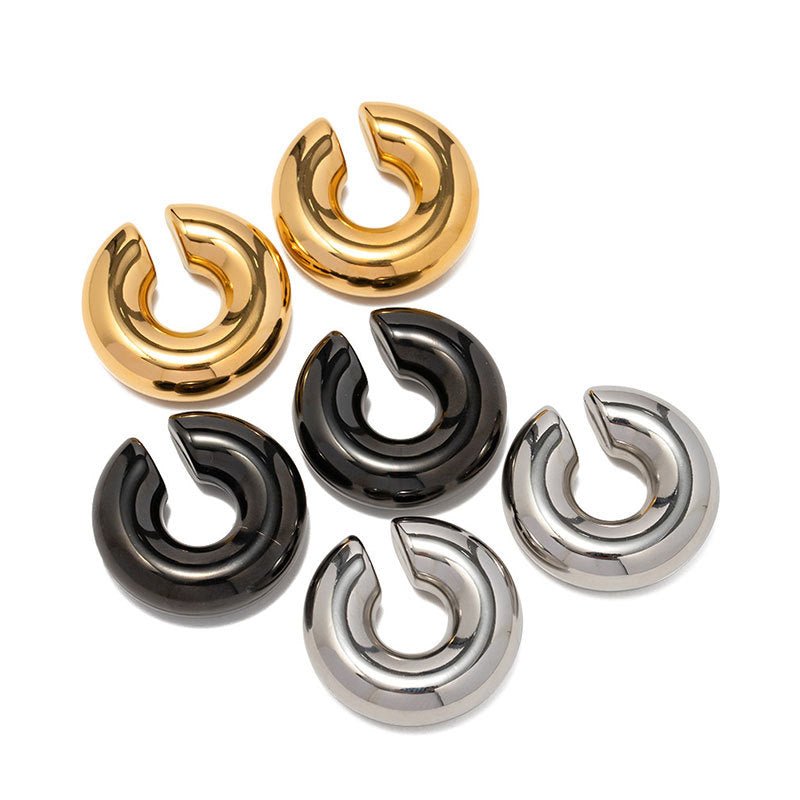 18K Gold Plated C-shaped Stainless Steel Earrings-Jewearrings