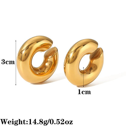 18K Gold Plated C-shaped Stainless Steel Earrings-Jewearrings