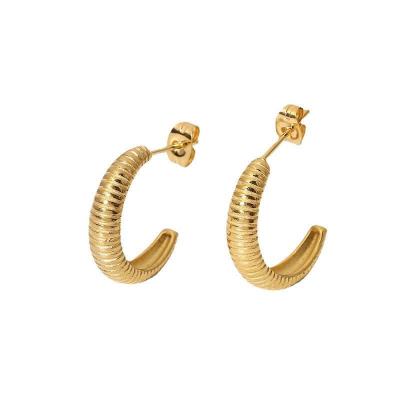 18K Gold-plated Croissant Earrings Stainless Steel Thin C-shaped Hoop Earrings Female Jewelry-Jewearrings