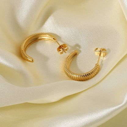 18K Gold-plated Croissant Earrings Stainless Steel Thin C-shaped Hoop Earrings Female Jewelry-Jewearrings