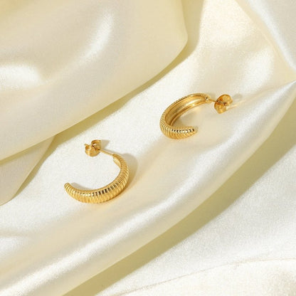 18K Gold-plated Croissant Earrings Stainless Steel Thin C-shaped Hoop Earrings Female Jewelry-Jewearrings