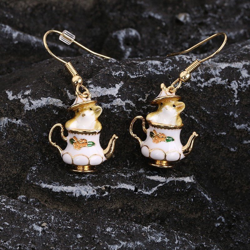 18K Gold-plated Hand-painted Colored Enamel Glaze Cute Pet Mouse Earrings-Jewearrings