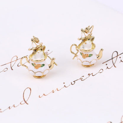 18K Gold-plated Hand-painted Colored Enamel Glaze Cute Pet Mouse Earrings-Jewearrings