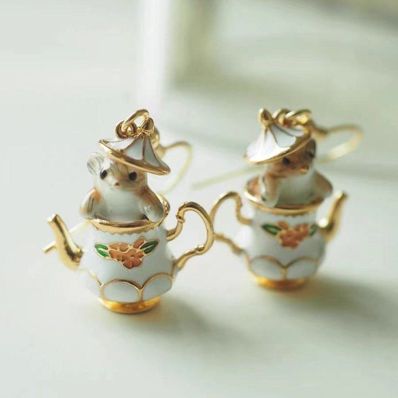 18K Gold-plated Hand-painted Colored Enamel Glaze Cute Pet Mouse Earrings-Jewearrings