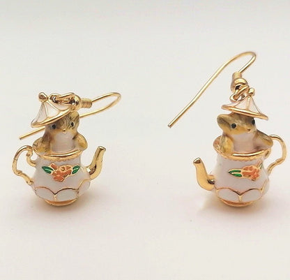 18K Gold-plated Hand-painted Colored Enamel Glaze Cute Pet Mouse Earrings-Jewearrings