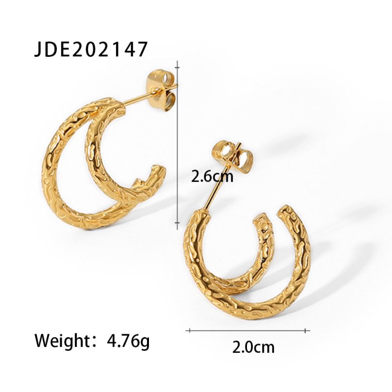 18K Gold Plated Irregular Hammer Print Double Line Earrings-Jewearrings