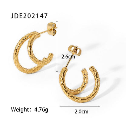 18K Gold Plated Irregular Hammer Print Double Line Earrings-Jewearrings