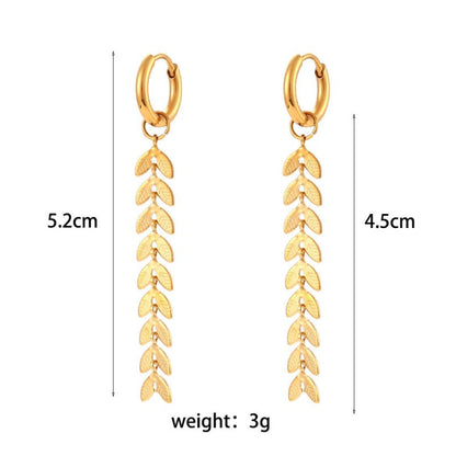 18K Gold-plated Long Leaf Fishtail Chain Earrings-Jewearrings