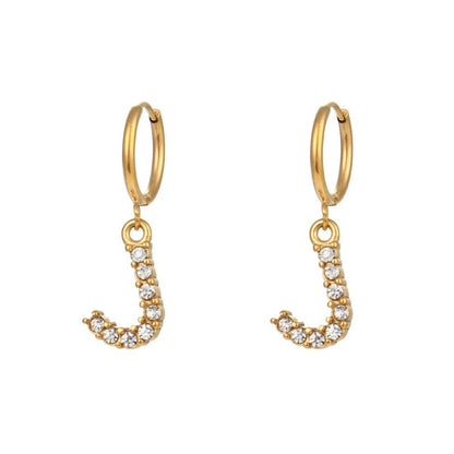 18K Gold Plated Micro Set Zircon Letter Earrings For Women-Jewearrings