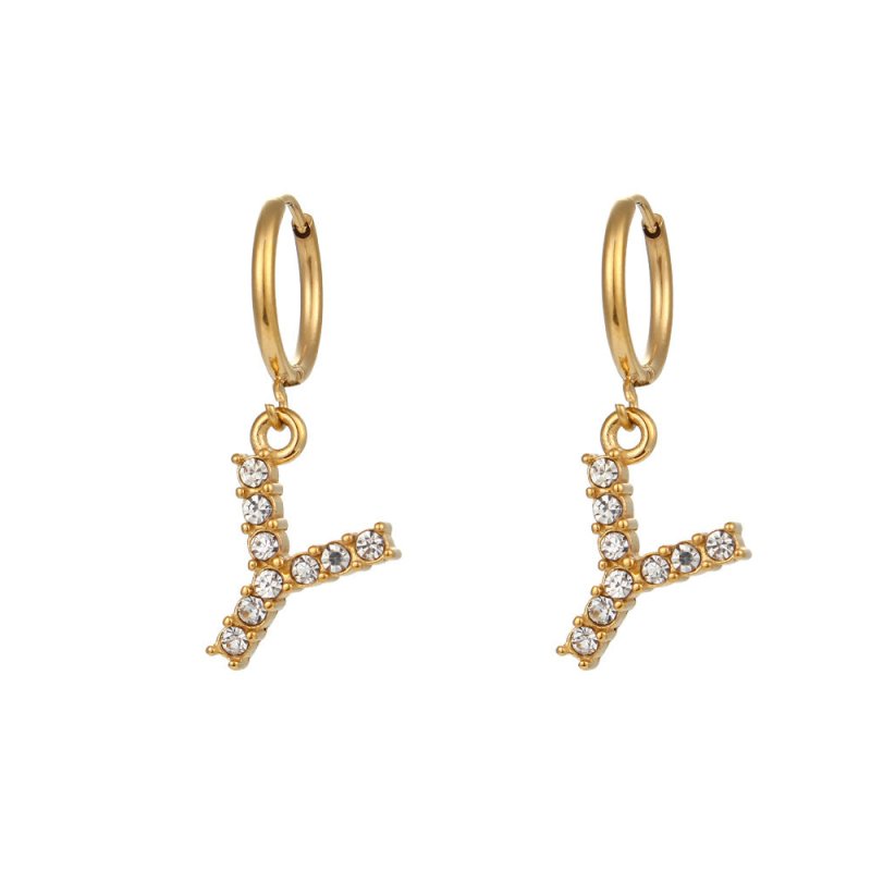 18K Gold Plated Micro Set Zircon Letter Earrings For Women-Jewearrings