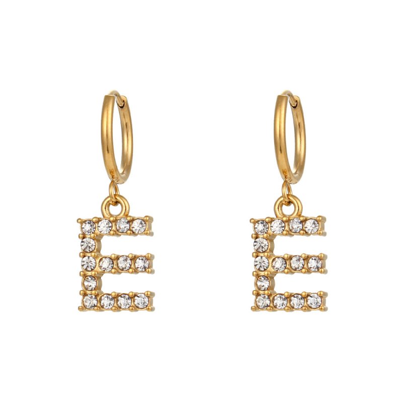 18K Gold Plated Micro Set Zircon Letter Earrings For Women-Jewearrings