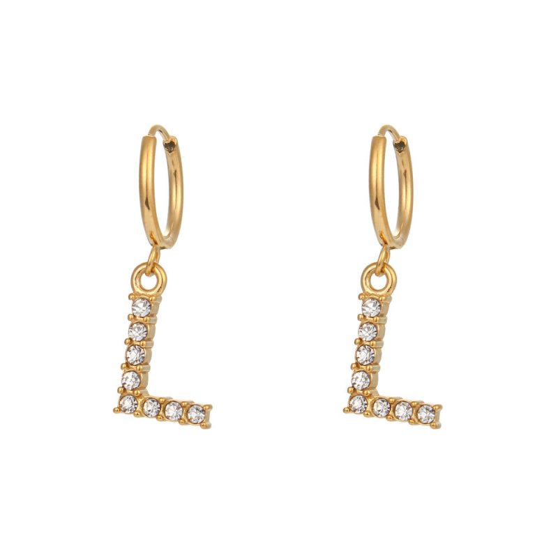 18K Gold Plated Micro Set Zircon Letter Earrings For Women-Jewearrings