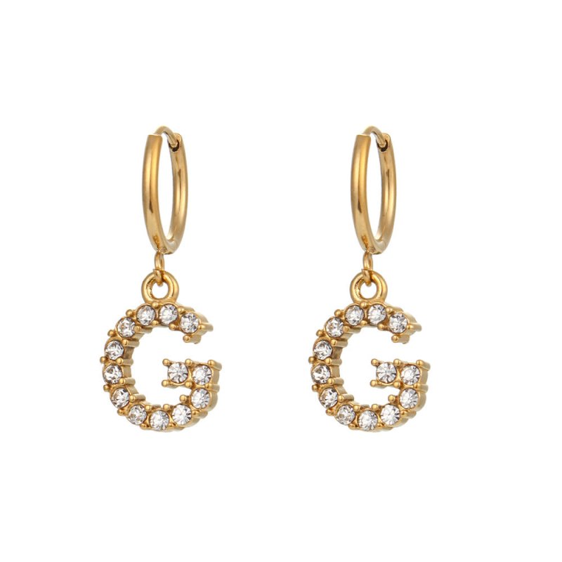 18K Gold Plated Micro Set Zircon Letter Earrings For Women-Jewearrings