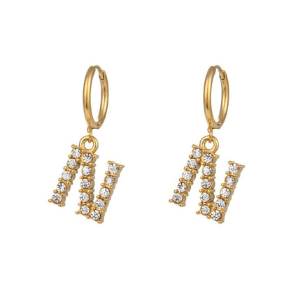 18K Gold Plated Micro Set Zircon Letter Earrings For Women-Jewearrings