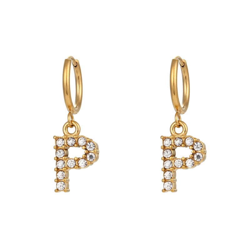 18K Gold Plated Micro Set Zircon Letter Earrings For Women-Jewearrings