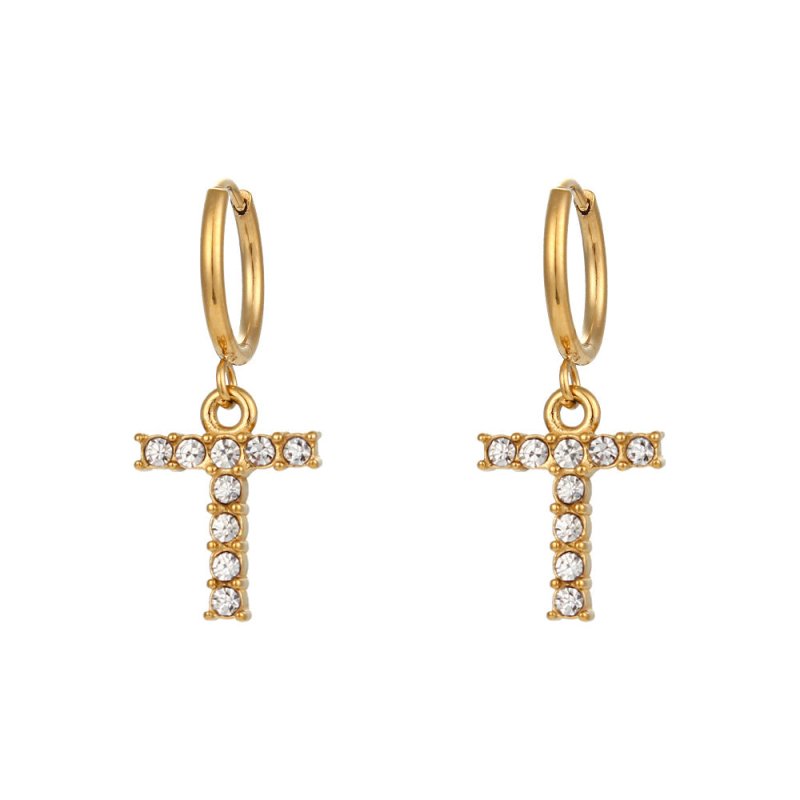 18K Gold Plated Micro Set Zircon Letter Earrings For Women-Jewearrings