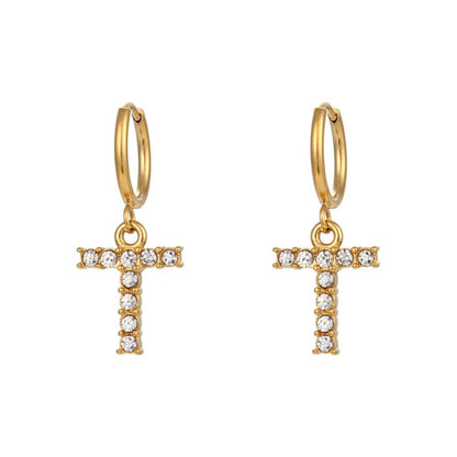 18K Gold Plated Micro Set Zircon Letter Earrings For Women-Jewearrings