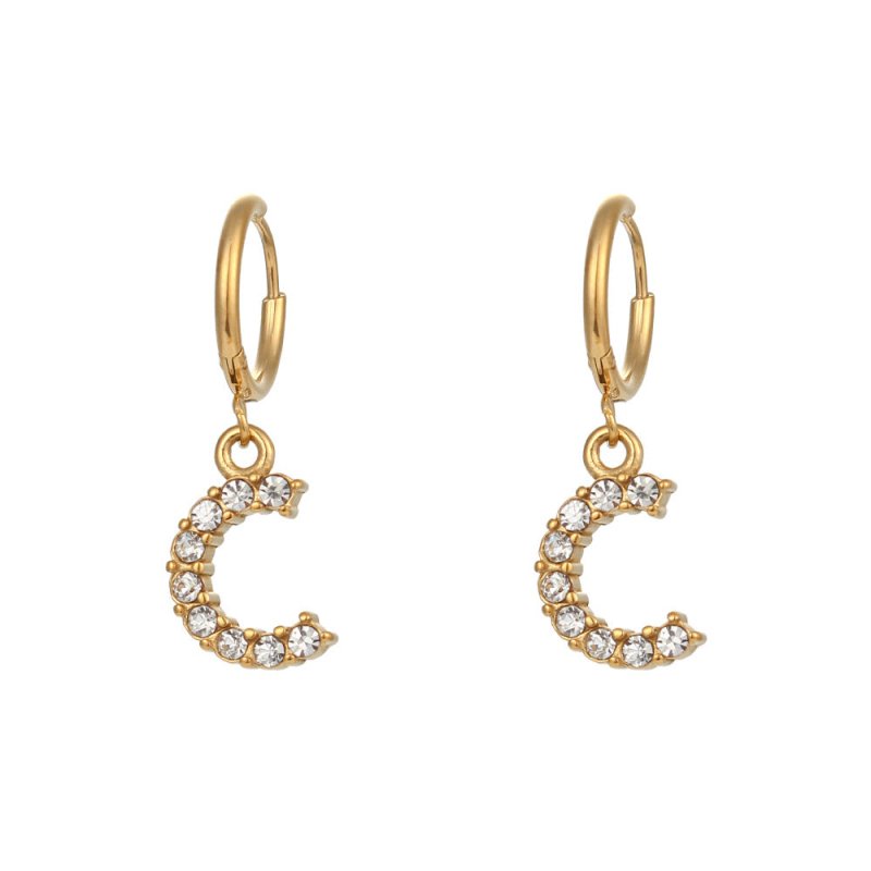 18K Gold Plated Micro Set Zircon Letter Earrings For Women-Jewearrings