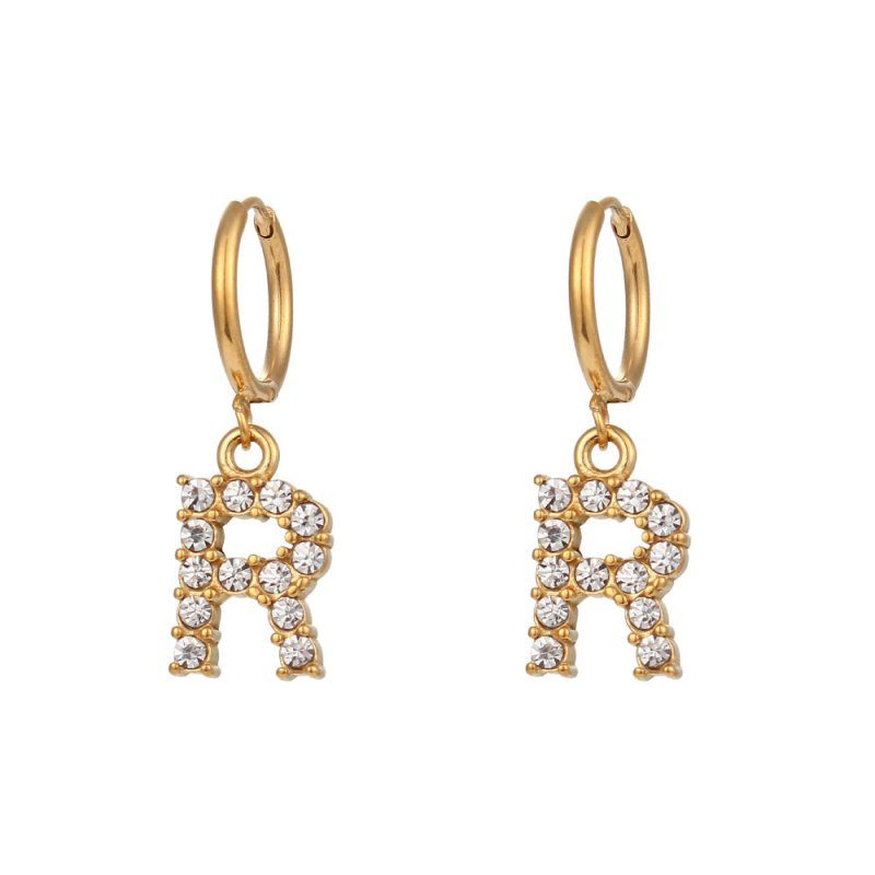 18K Gold Plated Micro Set Zircon Letter Earrings For Women-Jewearrings